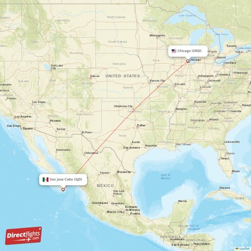 San Jose Cabo - Chicago direct flight map