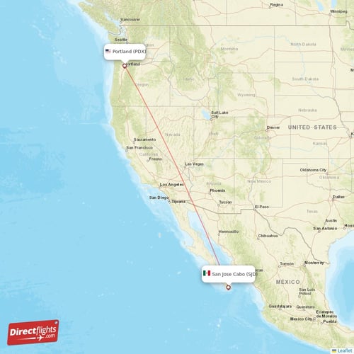 San Jose Cabo - Portland direct flight map
