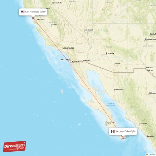 San Jose Cabo - San Francisco direct flight map