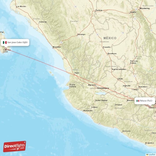 San Jose Cabo - Toluca direct flight map