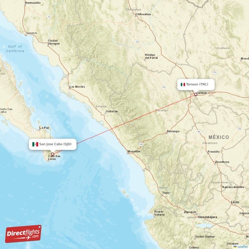 San Jose Cabo - Torreon direct flight map