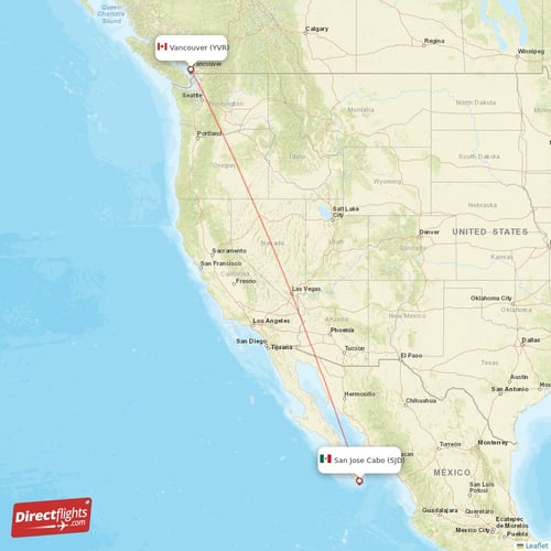 San Jose Cabo - Vancouver direct flight map