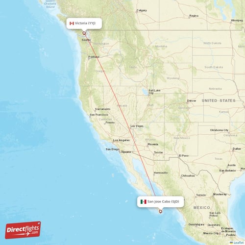 San Jose Cabo - Victoria direct flight map