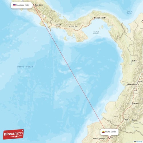 San Jose - Quito direct flight map