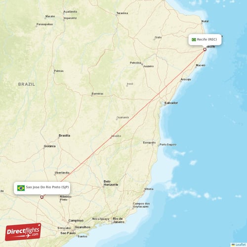 Sao Jose Do Rio Preto - Recife direct flight map