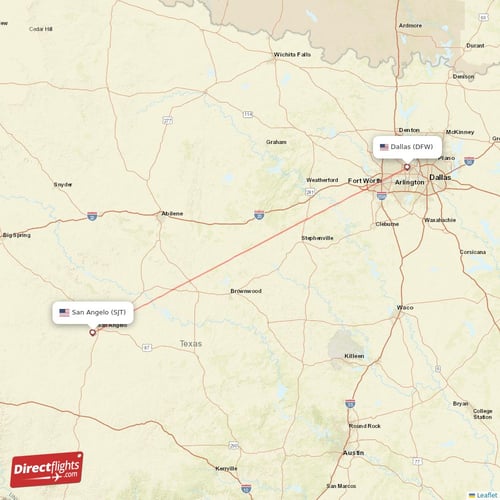 San Angelo - Dallas direct flight map