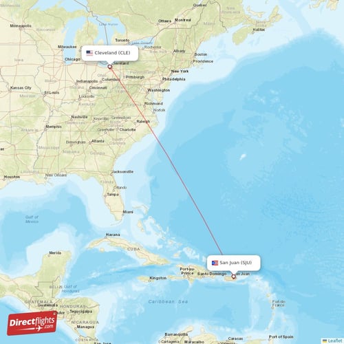 San Juan - Cleveland direct flight map