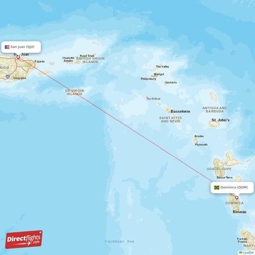 San Juan - Dominica direct flight map