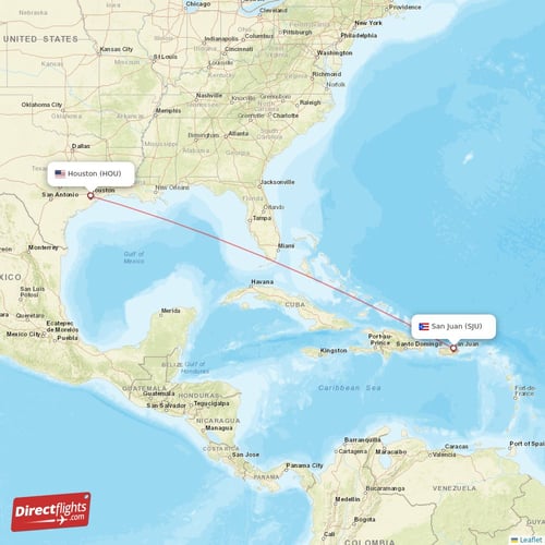 San Juan - Houston direct flight map