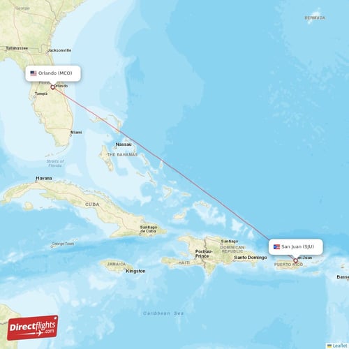 San Juan - Orlando direct flight map