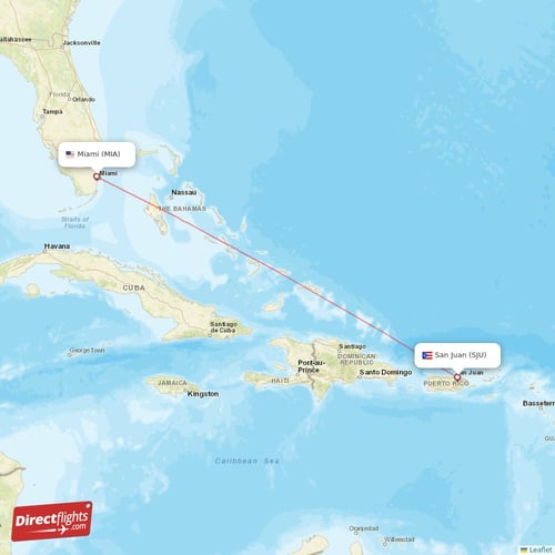 San Juan - Miami direct flight map