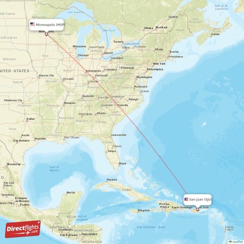 San Juan - Minneapolis direct flight map