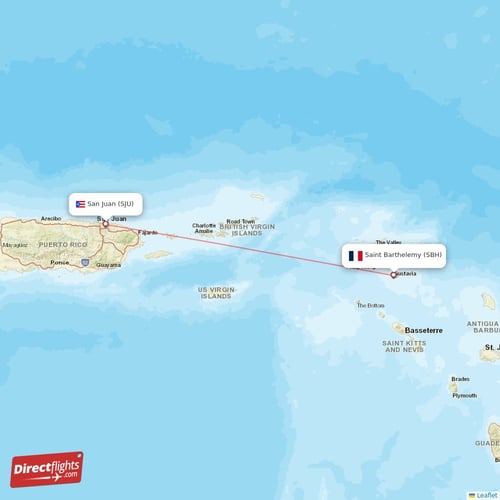 Direct flights from San Juan to Saint Barthelemy SJU to SBH non