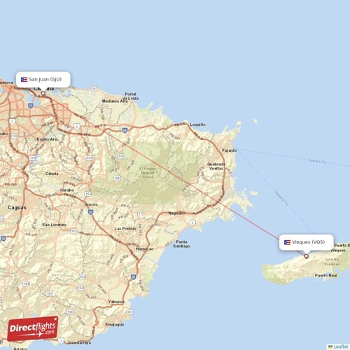 San Juan - Vieques direct flight map