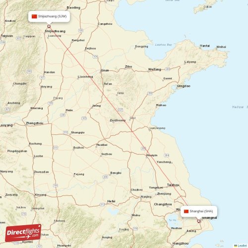 Shijiazhuang - Shanghai direct flight map