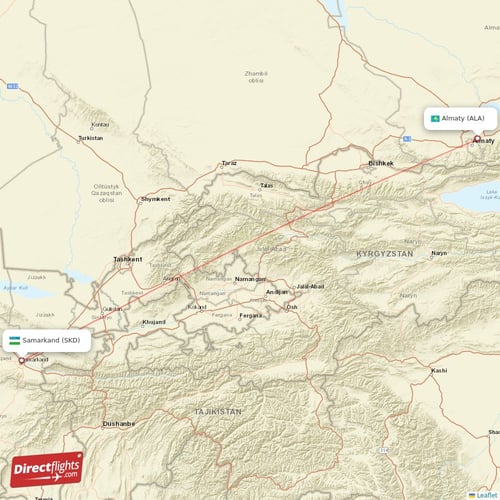 Samarkand - Almaty direct flight map