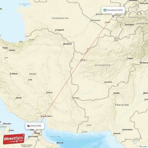 Samarkand - Dubai direct flight map