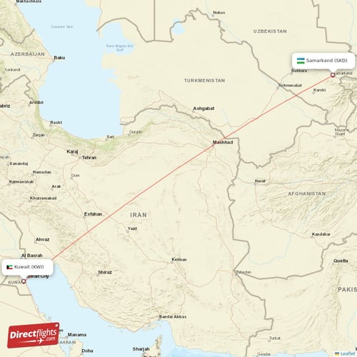 Samarkand - Kuwait direct flight map
