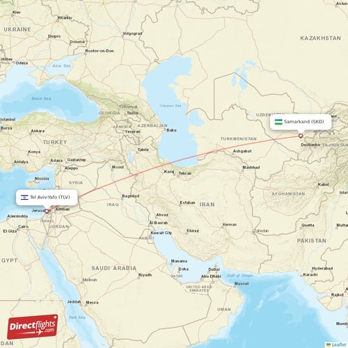 Samarkand - Tel Aviv-Yafo direct flight map