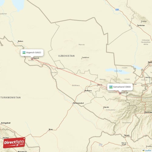 Samarkand - Urgench direct flight map