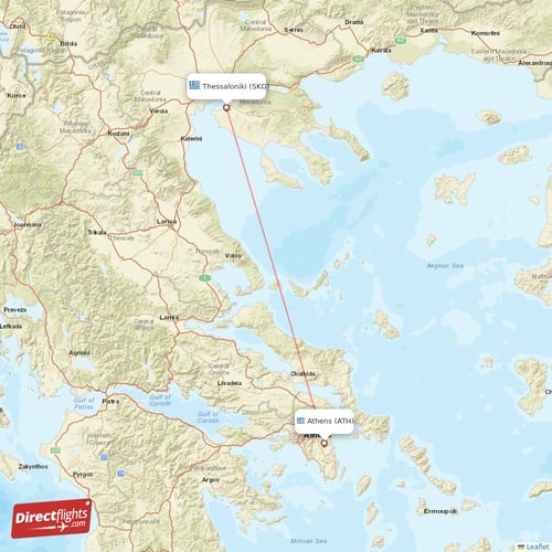Thessaloniki - Athens direct flight map