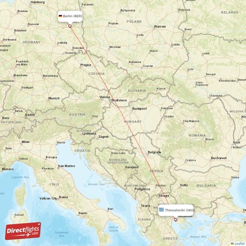Thessaloniki - Berlin direct flight map