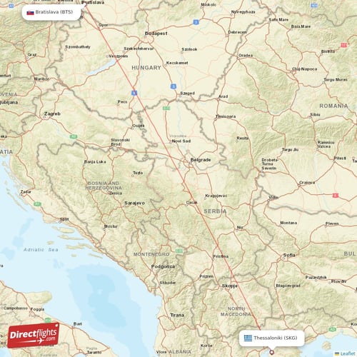Thessaloniki - Bratislava direct flight map