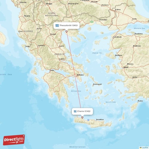 Thessaloniki - Chania direct flight map