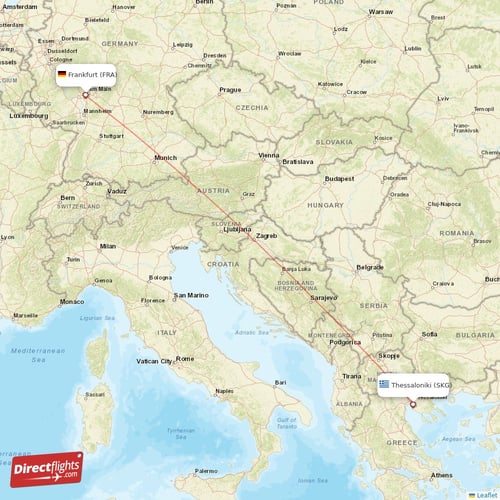 Thessaloniki - Frankfurt direct flight map