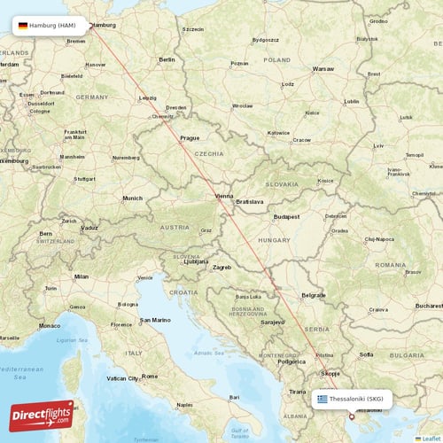 Thessaloniki - Hamburg direct flight map