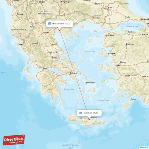 Thessaloniki - Heraklion direct flight map