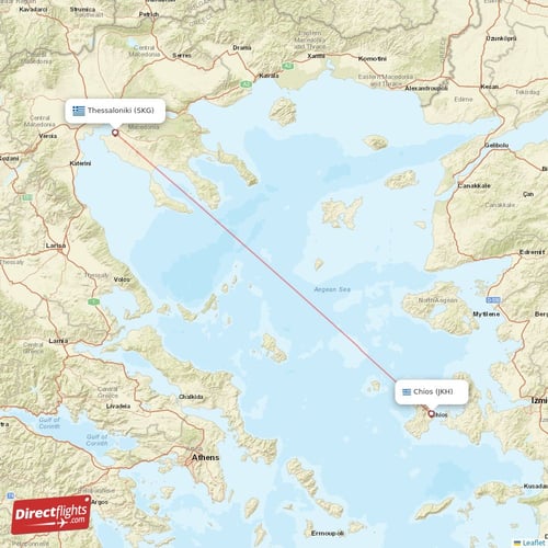 Thessaloniki - Chios direct flight map