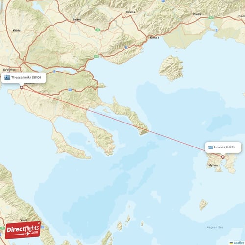Thessaloniki - Limnos direct flight map