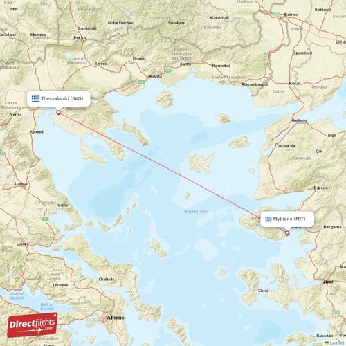 Thessaloniki - Mytilene direct flight map