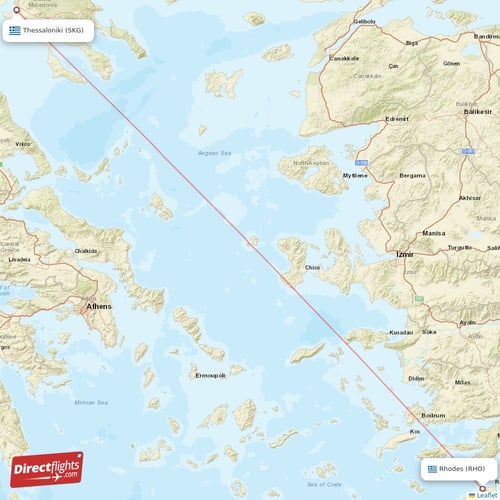 Thessaloniki - Rhodes direct flight map