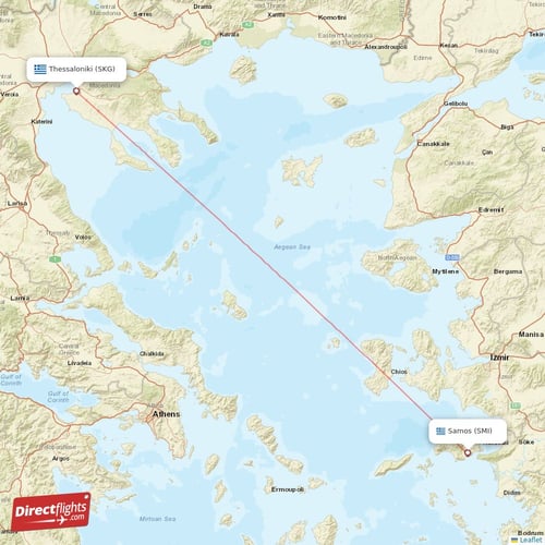 Thessaloniki - Samos direct flight map