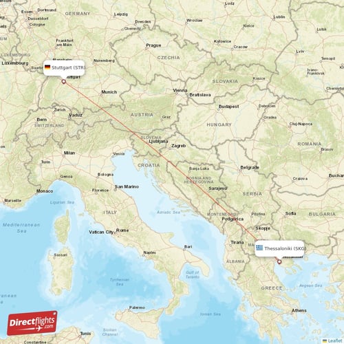Thessaloniki - Stuttgart direct flight map