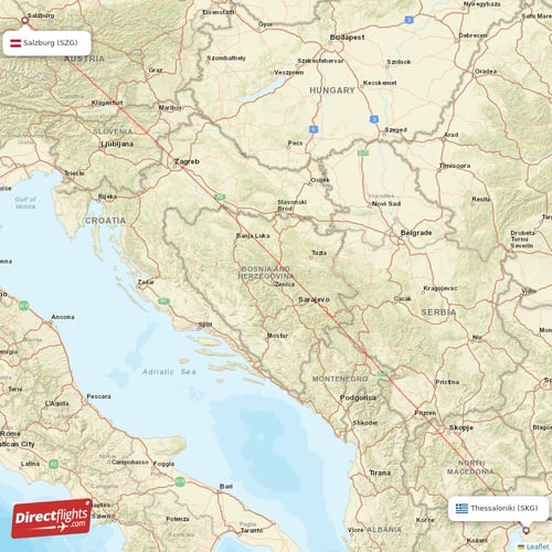 Thessaloniki - Salzburg direct flight map