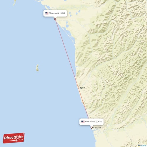 Shaktoolik - Unalakleet direct flight map