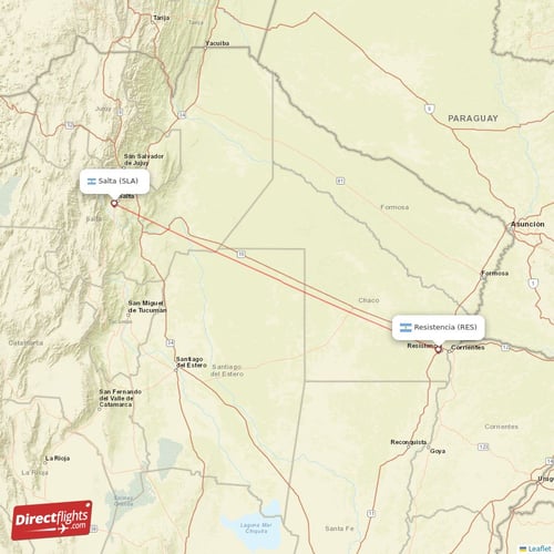 Salta - Resistencia direct flight map