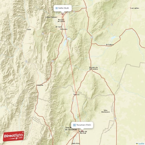 Salta - Tucuman direct flight map