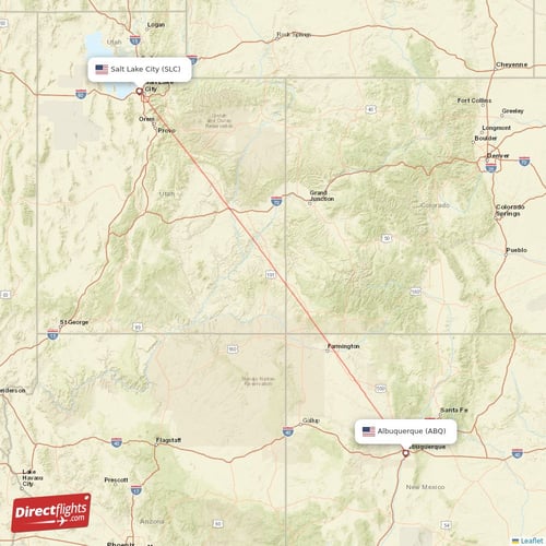 Salt Lake City - Albuquerque direct flight map