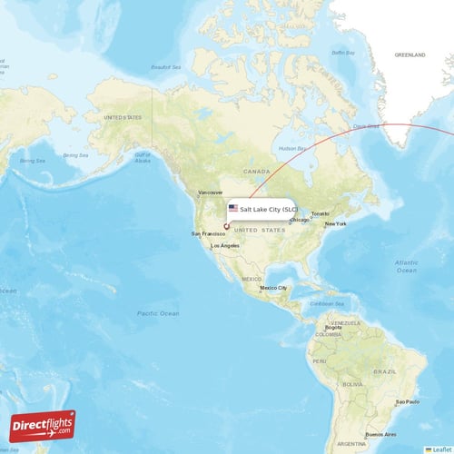Salt Lake City - Amsterdam direct flight map