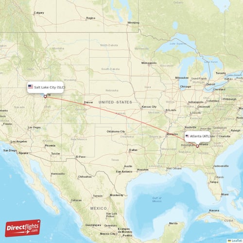 Salt Lake City - Atlanta direct flight map