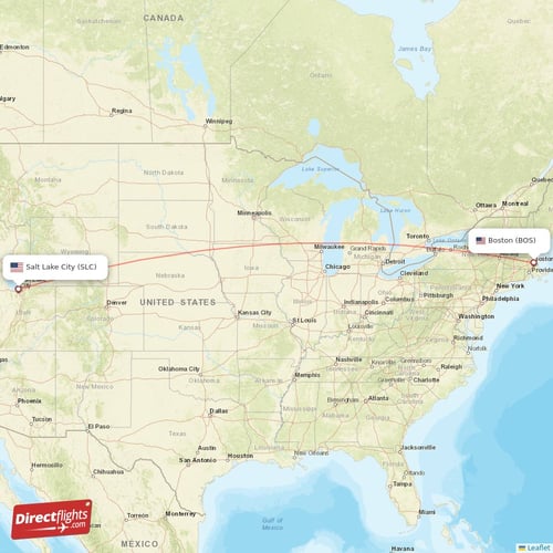 Salt Lake City - Boston direct flight map