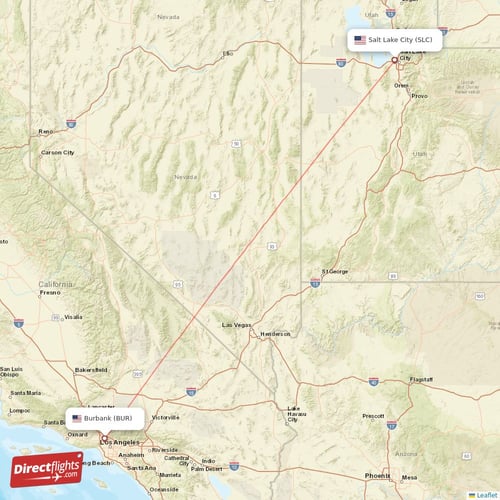 Salt Lake City - Burbank direct flight map