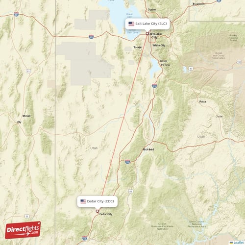 Salt Lake City - Cedar City direct flight map
