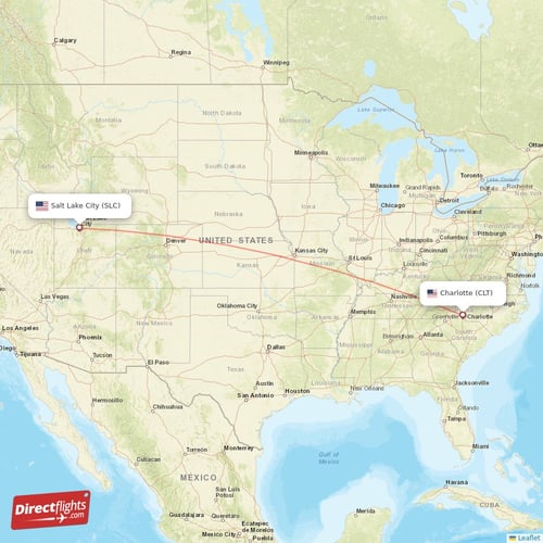 Salt Lake City - Charlotte direct flight map