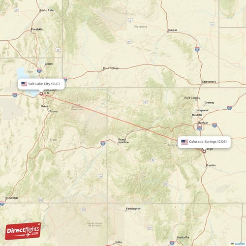 Salt Lake City - Colorado Springs direct flight map