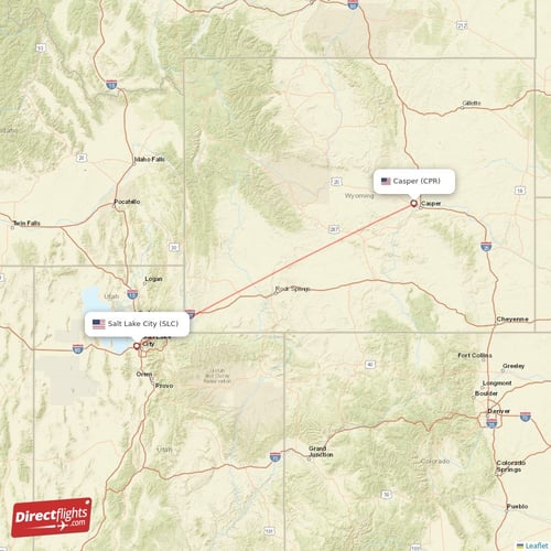 Salt Lake City - Casper direct flight map